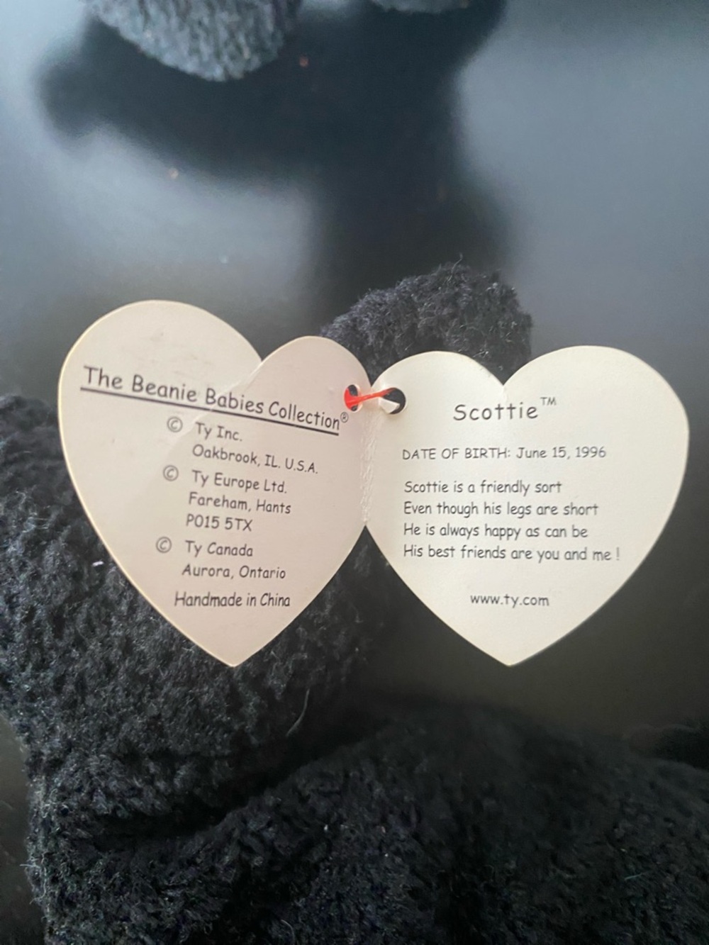 Ty Scottie Black Beanie Plush with Heart Hang Tag
